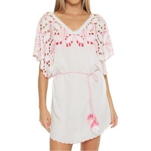 Trina Turk Lahaina Cover Up Dress White Pink Embroidered Eyelet Size Small